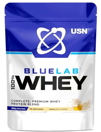 USN Blue Lab Whey Protein Powder, Vanilla Flavour - 476g (14 Servings), Premium Whey Isolate Protein Dietary Supplement, Post Workout Lean Muscle Growth BCAA Amino Acids Powder
