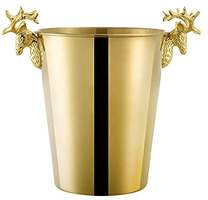 ZFLHIOR Eiskübel, großer Champagner-Eiskübel aus Metall, mit Edelstahl beschichteter Eiskübel mit Hirschkopf-Griff, Retro-Eiskübel, geeignet für Bier-, Wein- und Cocktailpartys