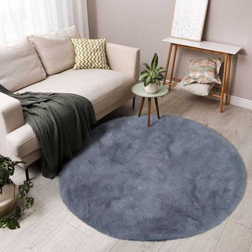 60 cm Alfombra Redonda de Piel Sintética de Conejo, Suave, Antideslizante y Lavable a Máquina, Ideal para Salón, Dormitorio y Habitación Infantil, Alfombra Esponjosa y Decorativa, Elegante y Duradera
