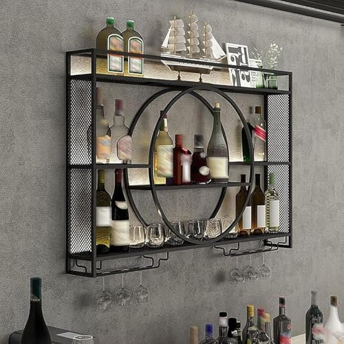 Bar Optics Wall Mounted，home Accessories Pub Ideas Worktop Shelves Risers Display Cabinet Unit Glass Cupboard Storage Living Room Black Mounted Breakfast With Stools(Size:120 * 15 * 80cm,Color:Black)