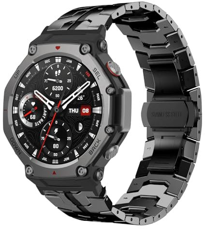 HinZann Metal Correa Compatible con Amazfit T-Rex 3, Band de Reloj de Acero Inoxidable, [Resistente Desgaste] Metal Pulsera de Repuesto para Amazfit T-Rex 3 - Negro