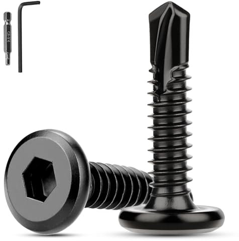 XRXYMQ 60 Pièces Vis Autotaraudeuses Acier Inoxydable M6.3x25 mm Vis à Tôle Autotaraudeuses 410 à Six Pans Creux Autoforeuses Noires avec Tournevis Clé Allen