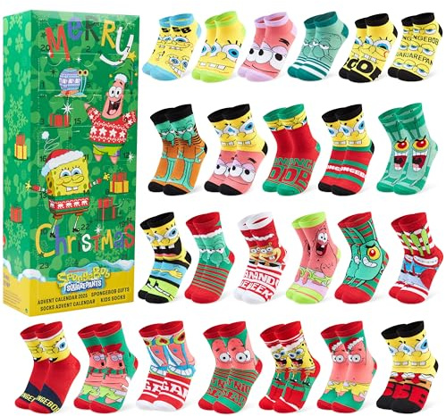 Get Trend SpongeBob SquarePants Calendario de Adviento Calcetines 2026 con 24 Pares de Calcetines Niños Adolescente, 31–36, Regalo Original (Multi SpongeBob)
