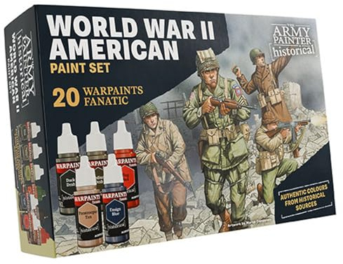 The Army Painter, Historical: WWII American Paint Set, 20 x 18 ml Warpaints Fanatic: 14 acrylic, 4 Washes, 1 Effect & 1 Metallic - Peinture pour miniatures des American Forces WWII