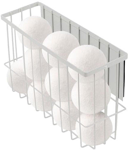 Ruaizel Magnetic Dryer Ball Holder, Wall Mount Magnetic Lint Bin, Magnetic Lint Container for Laundry Room, Iron Dryer Ball Container (White(37.5 * 9.5 * 18.5CM))