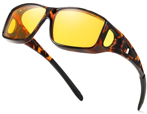 Myiaur Nachtfahrbrille für Brillenträger Herren Polarisiert mit Gelben Gläsern Blendschutz Nachtsichtbrille Überbrille mit Vollverdeckung