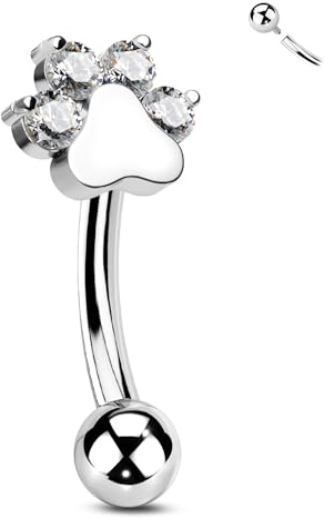 CM Crareesi Mania Rook Piercing Jewellery G23 Titanium Eyebrow Bar Curved Barbell Helix Cartilage Earring 16G Vertical Labret Lip Bars Internally Threaded Daith Tragus Jewelry Clear CZ for Women 8mm
