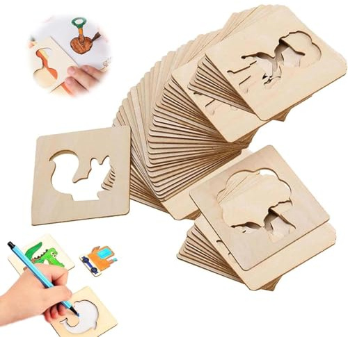 EnixwH 60 Stück 7,5 x 7,5 CM Schablonen Malen Kinder Malschablonen Sprühschablonen Set Wiederverwendbar Cartoon Malerbedarf für Scrapbooking Fotoalbum DIY Geschenkkarten Kunsthandwerk