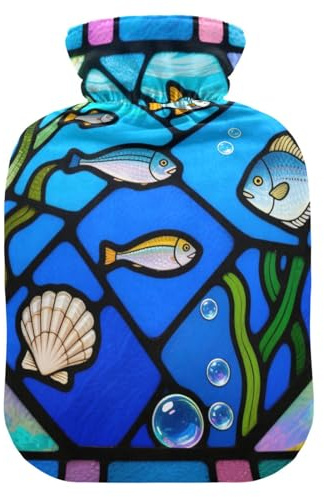 Botella de agua de acero inoxidable azul para agua caliente con cubierta suave, bolsa de compresión caliente de 2 L para calentador de manos, pies, alivio del dolor de cuello y hombros, bolsa caliente