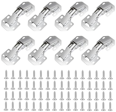 QLK Pack of 8 Cabinet Hinges Kitchen Cupboard Hinge, Stainless Steel Cabinet Hinge with Screws, Soft Close Silent Frog Hinges for Wood, Self Closing Door Hardware for Kitchen Cupboards Wardrobe Doors