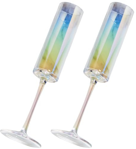 SHINEOFI 2pcs Rainbow Iridescent Glassware Party Wine Goblets for Wedding and Festival Party Decor Unique Glass Footed