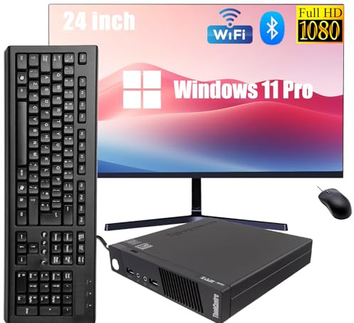 Lenovo ThinkCentre M93/M93P Mini Ordinateur de Bureau, avec écran 24 , Intel Core i5-4570, 8 Go de RAM, SSD 256 Go, WiFi, Bluetooth, Clavier QWERTY américain, Windows 11 Pro (reconditionné)