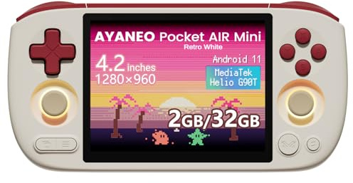 AKNES AYANEO Pocket AIR Mini Console Portatile Retro, Schermo HD 4,2 500 Nits (1280x960 LCD, 60Hz), Sistema Android 11 con Helio G90T, Joystick & Grilletto Hall, 2GB+32GB – Bianco Retro