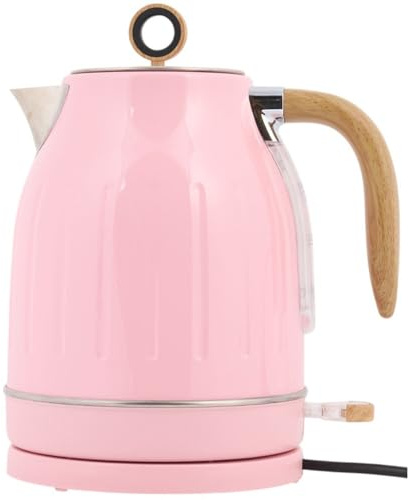 wilko Blossom 1.7L Electric Kettle with Wooden Handle, Pink, Stainless Steel, 360 Degree Cordless Base, Automatic Switch-Off Function, Pull Up Lid, 240V