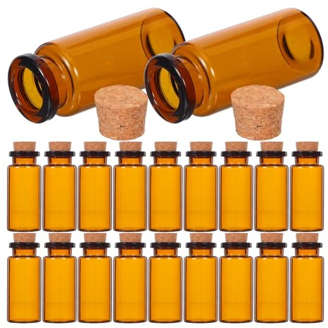 Genérico Botellas de Vidrio Marrón Ámbar de 10 Ml, Pack de 30 Mini Frascos Tapón de Corcho Hermético, Botellas Artesanales Portátiles para Manualidades, Decoración y Almacenamiento en