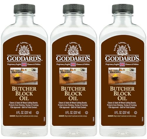 Goddard's Butcher Block Oil - Olio minerale per uso alimentare per taglieri in legno, pulisce e idrata gli utensili da cucina in legno, 226,8 g, confezione da 3
