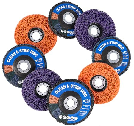 4 Pack 115mm Strip Discs for Angle Grinder, 4.5 Inch Paint & Rust Remover Wheels (Black, Blue, Purple, Orange), Multi-Grit Abrasive Nylon Flap Brush for Metal Polishing, Weld Cleaning & Surface Prep