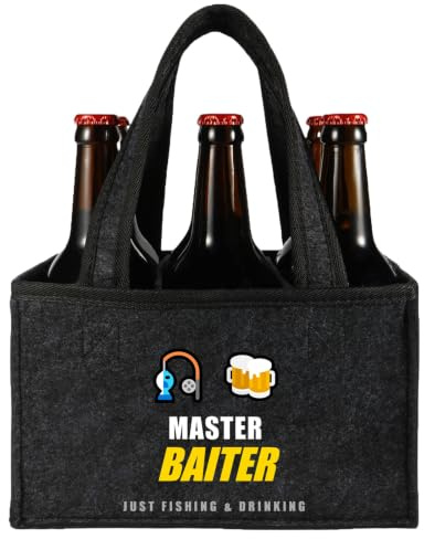 Senken Fishing Beer Carrier Bag for 6 Bottles, Fishing Gifts for Men | 6-bottle felt beer carrier. Great for fishing trips. Essential fishing accessories. Ideal beer gifts for men who love fishing