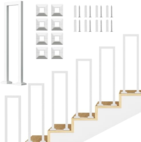 Fiqops Barandilla para escaleras en forma de U, 75 cm, color blanco, pasamanos en forma de U, de metal, tubo cuadrado de 3 x 3 cm, marco de pie unido, montaje en escalones, entrada, balcón, terraza
