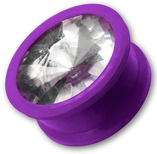 Fly Style Ohr-Plug Silikon Kristall Strass Stein Flesh Tunnel Bunte Farbwahl 6-20 mm st011_WS, Grösse:8 mm; lila/violett