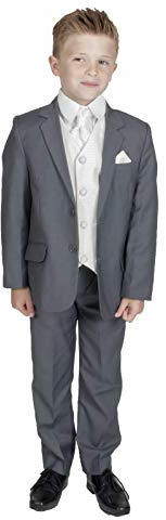 Boys 5 Piece Grey & Cream Diamond Suit (14-15 Years)