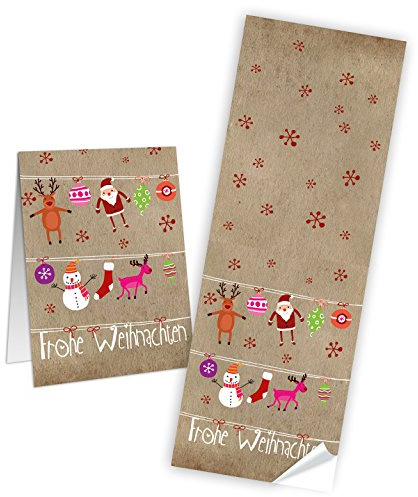 100 Weihnachtsaufkleber Frohe Weihnachten Banderole Selbstklebend 7 x 21 cm rot beige Verpackung Deko Made in Germany Logbuch-Verlag