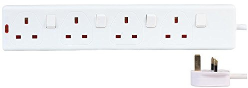 PRO ELEC PELB1611 4-Gang Individually Switched Extension Lead, White 3m