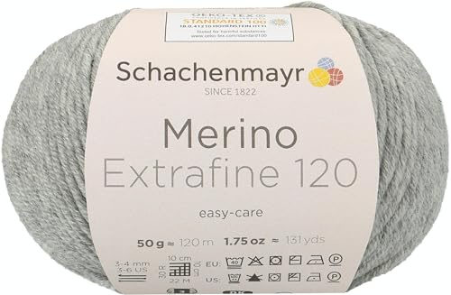 Schachenmayr Merino Extrafine 120 9807552-00190 hellgrau meliert Handstrickgarn, Schurwolle, 10 x 10 x 7 cm
