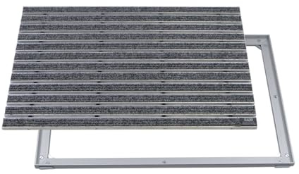 EMCO Eingangsmatte DIPLOMAT Rips hellgrau 12mm + ALU Rahmen Fußmatte Schmutzfangmatte Fußabtreter Antirutschmatte, Größe:75x50cm