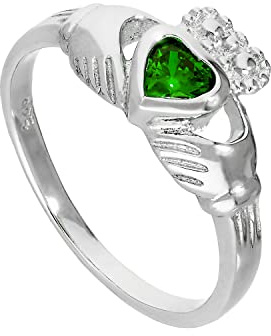 jewellerybox Sterlingsilber & Smaragd CZ Kristall Mai Geburtsstein Claddagh Ring Größen 48-63