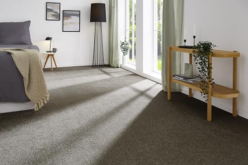 andiamo Teppichboden Izmir für Wohnzimmer und Kinderzimmer - Teppichboden Meterware zum Verlegen - Teppichbelag mit hoher Trittschalldämmung - weicher Teppichboden 400 x 600 cm Braun-Grau