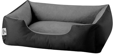BedDog Hundebett LUPI, Hundekissen mit Abziehbaren Waschbaren Bezug, Hundekorb, Hundesofa, für Kleine Hunde, S, schwarz-grau