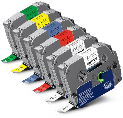 6x Labelwell 12mm 0.47 kompatibel Schriftband für Brother TZe-231 TZe-131 TZe-431 TZe-531 TZe-631 TZe-731 für Brother P-touch Bänder für PT-H100LB PT-D210 D600VP D400 H107B P700 1000 PT-H105