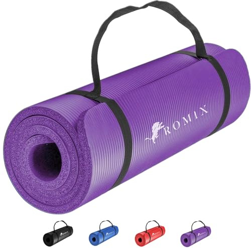 ROMIX Tapis Yoga 10mm Epais Antidérapant Tapis de Sport avec Sac de Transport et Sangle, Premium Non Toxique Yoga Mat- de Sol Parfait pour Entraînement Maison, Gym Pilates Sport et Voyage - 180 x 60cm