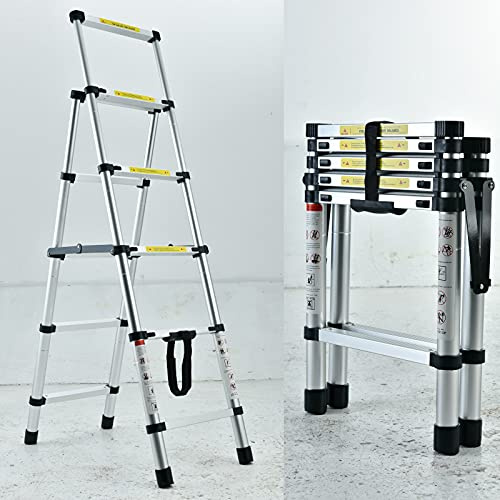 4+5 Step Ladder Aluminium Heavy Duty 150KG/330lb Capacity Folding Portable Anti-Slip Safety 5 Tread Telescopic Stepladder for Home Garden Office Garage DIY