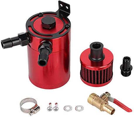 Depósito de aceite universal reemplazo para automóvil, depósito de aceite de aleación de aluminio Depósito de aceite con kit de accesorios de 2 puertos(rojo)
