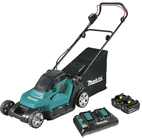 Makita XML05PT (36V) Lithium-Ion Cordless 18V X2 LXT 17 Residential Lawn Mower Kit (5.0Ah), Teal