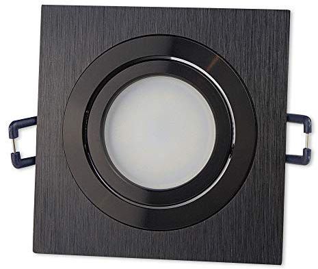 6x Faretto a LED da incasso Nero quadrato 7 watt bianco freddo 12V MR16 - luce da incasso orientabile in alluminio - foro da trapano 75-85mm 92x92mm da incasso - faretti da soffitto