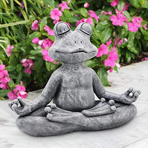 Goodeco Meditating Frog Statue Garden Ornament Outdoor Buddha Zen Yoga Frog Garden Figurine- Indoor Home Garden Sculpture Gifts For Home,Patio,Deck,Yard Decoration,32.5cm,Poly Resin,Grey Stone finish