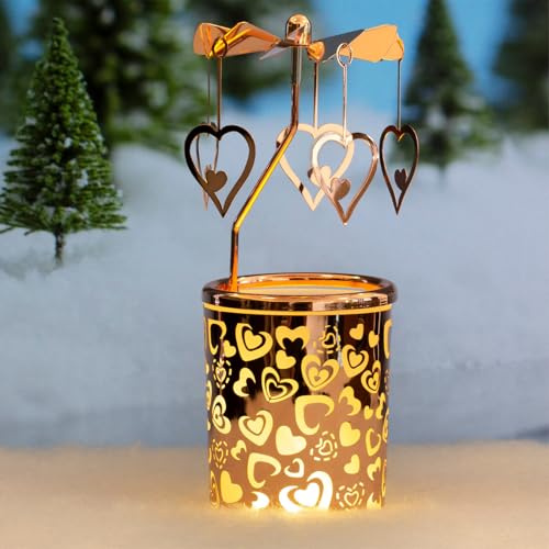 Rotierender Kerzenhalter, Karussell-Teelichter, Kerzenhalter mit Metallaroma, Heimdekoration mit Silberstern-Liebes-Eulenmuster, Geschenk für Hochzeit, Valentinstag, Braut, Frau, Geburtstag（A2