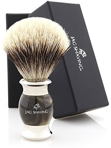 Jag Shaving Shaving Brush - Silvertip Badger Shaving Brush - Jag's Lee Range - Elegant Design - Perfect Shaving Brush - for Your Shaving Razor - Green Horn Imitation Color