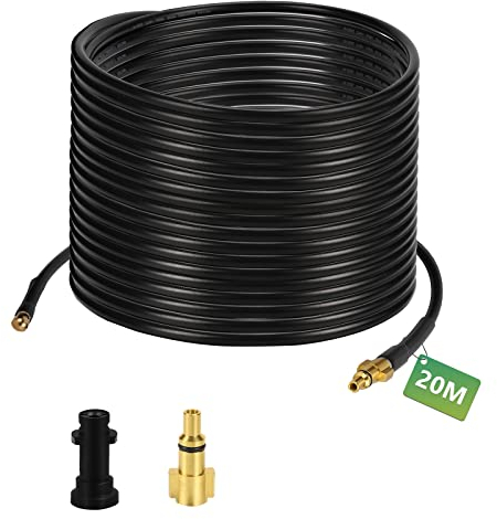 Lospitch Rohrreinigungsschlauch 20m, 200 bar, 60 °C inkl. Adapter, Düsen Rohrreiniger Schläuche für Kärcher, Abflussreiniger,Rohrreinigungsset Geeignet für Kärcher Anschluss Bajonett