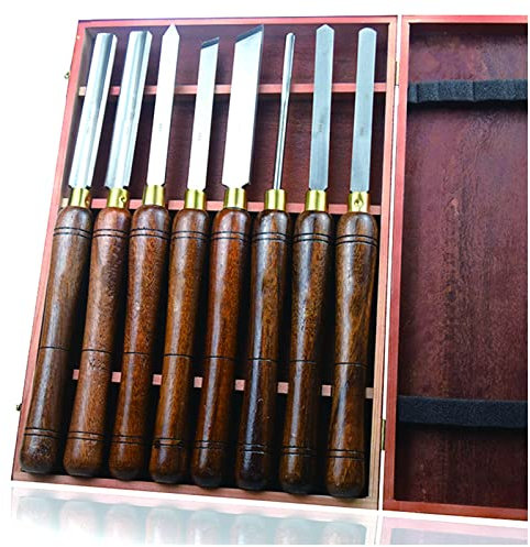 8 Stück Drechselwerkzeug Set Holzdrehbank Meißel Set Drechselwerkzeug Set HSS Klingen Hartholz Griffe High Craft Schnitzmesser DIY Handwerkzeuge mit Holzkoffer