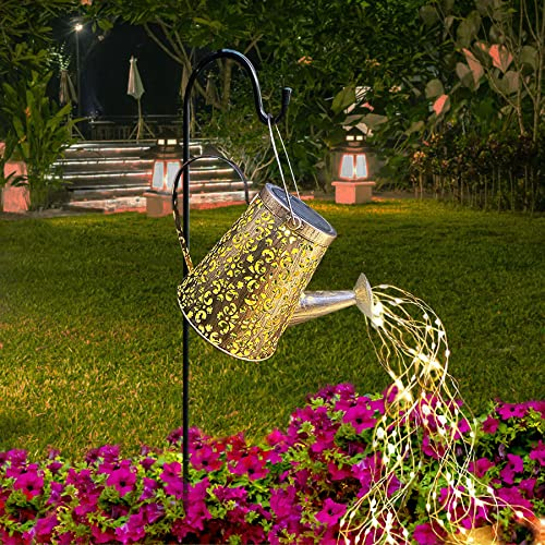 Solar Gartendeko Gießkannen Lichter - Solarleuchten Outdoor-Gartenornamente wasserdichte große Gartenstatuen Retro-Kupferdekorationen für die Heimterrasse mit 35 Hirtenhaken