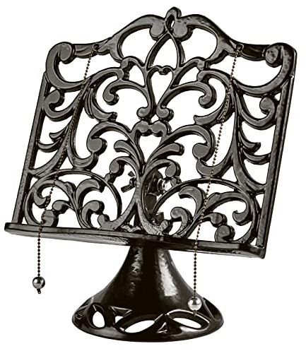 JOGREFUL Adjustable Cookbook Stand, Cast Iron Heavy-Duty Recipe Book Holder, Kitchen Vintage Recipe Book Holder, Reading Rest Holder for Easel/Counter/Books/Magazine/iPad/Bible, Classic Coffee Gold