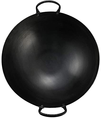 ksamwjf Wok de Hierro para cocinar, Olla de Hierro China, auténticos woks martillados a Mano y sartenes para freír, para Estufas eléctricas, de inducción y de Gas, 40 cm / 16 Pulgadas