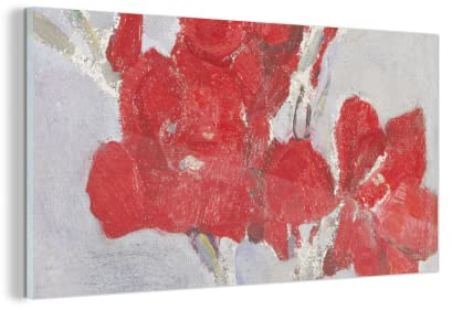 MuchoWow Glasbild Glasfoto Wandbild Bilder Deko 160x80 cm Rote Gladiolen - Piet Mondrian