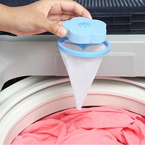 Tuzsocr 5 PC Hair Removers for Laundry,Lint Mesh Bags Lint Catcher Washer Hair Catcher Flowers Hair Filter Net Pouch,Pet Hair Lint Mesh Remover,Cleaning Ball Tool Non-toxic Reusable. (Blue)