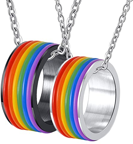 ANAZOZ Partnerkette Ringe 2 Stück, Frauen Ringe Set Lesben Edelstahl Ring LGBT 9mm mit Silikon