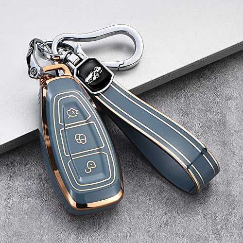 ontto Autoschlüssel Hülle Passt für Ford Schlüsselhülle Silikon Schutzhülle Passt für Ford Focus 3 4 ST Mondeo MK3 MK4 B-Max Fiesta Fusion Kuga Ecosport Schlüsselanhänger Schlüsseletui-B Grau